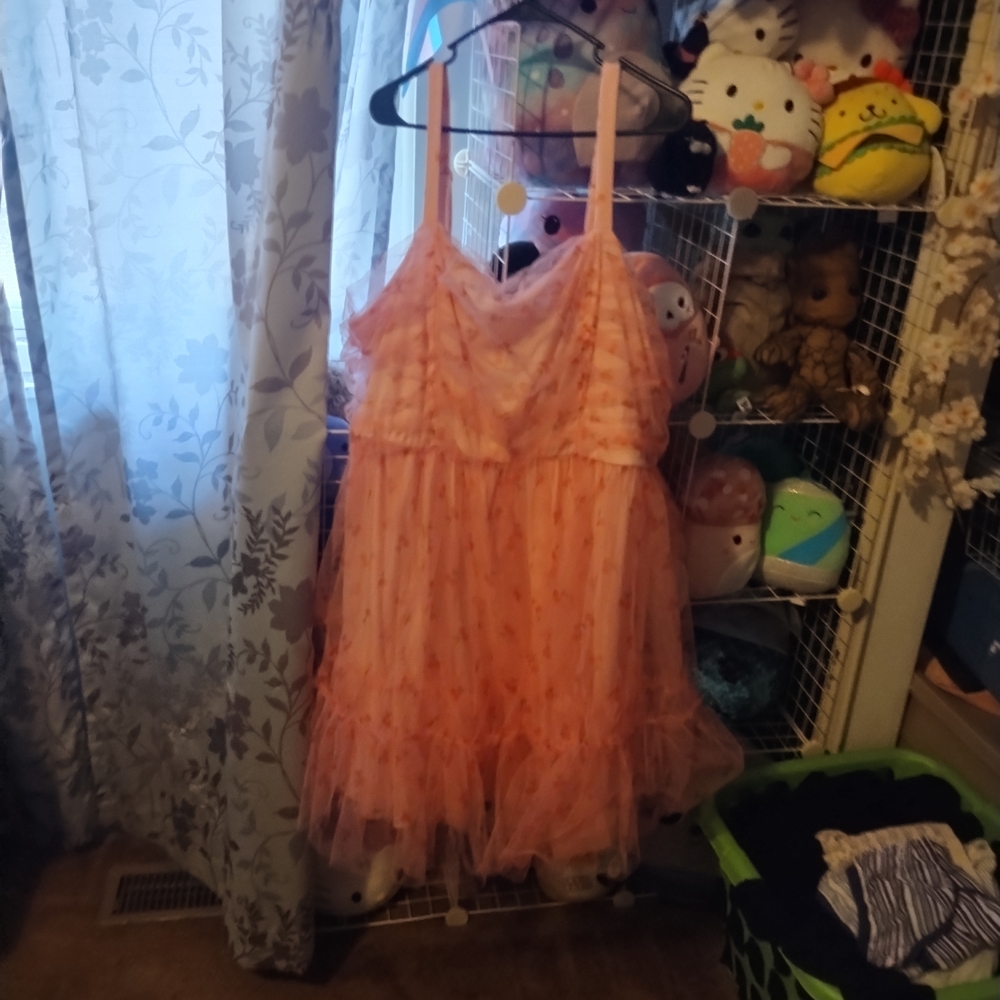 torrid Pink Cherries Retro Ruched Tulle Dress